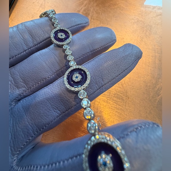 Sterling Silver Evil Eye Tennis Bracelet - Picture 4 of 11
